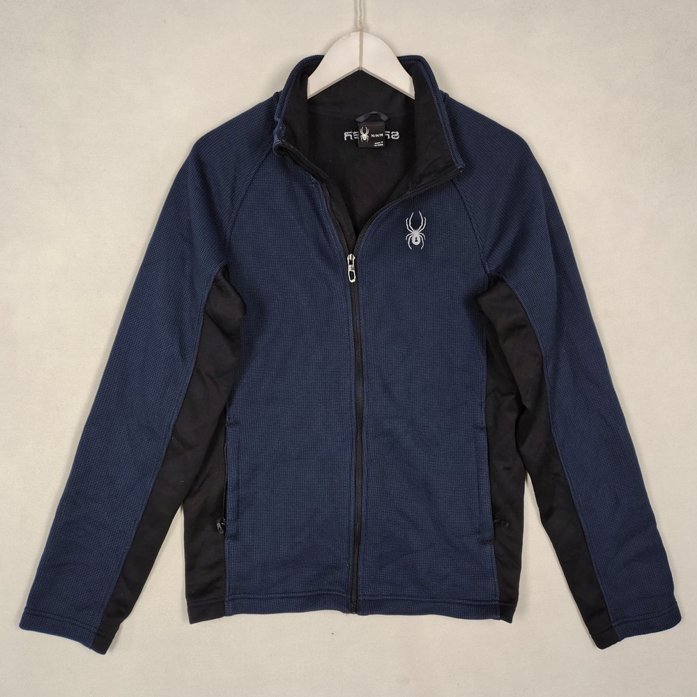 Spyder Technical Full Zip Jacket Blue Black Men's M Stretch Fleece Midlayer